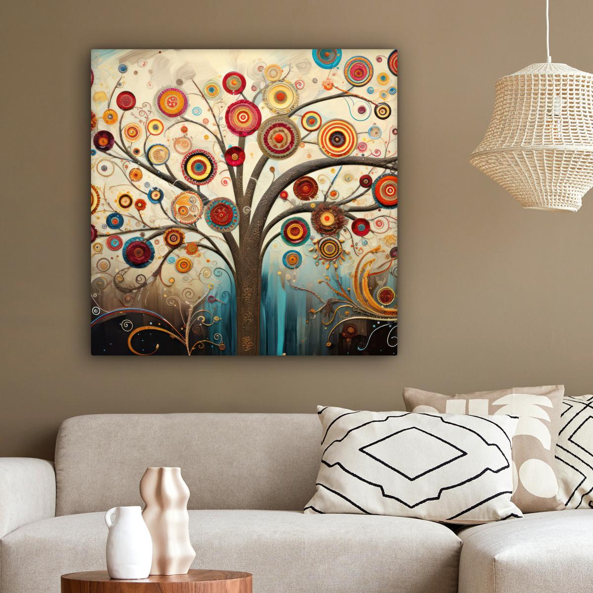 LEINWANDBILD Baum - Baum des Lebens - Farbe Deko Groß 90x90 cm - Braun, Textil (90/90cm) - MuchoWow