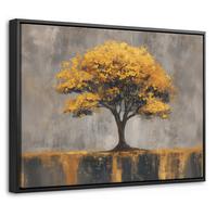 LEINWAND Bilder mit Rahmen - Baum - Blätter - Gold - Abstrakt - 40x30 - Grau, Textil (40/30cm) - MuchoWow