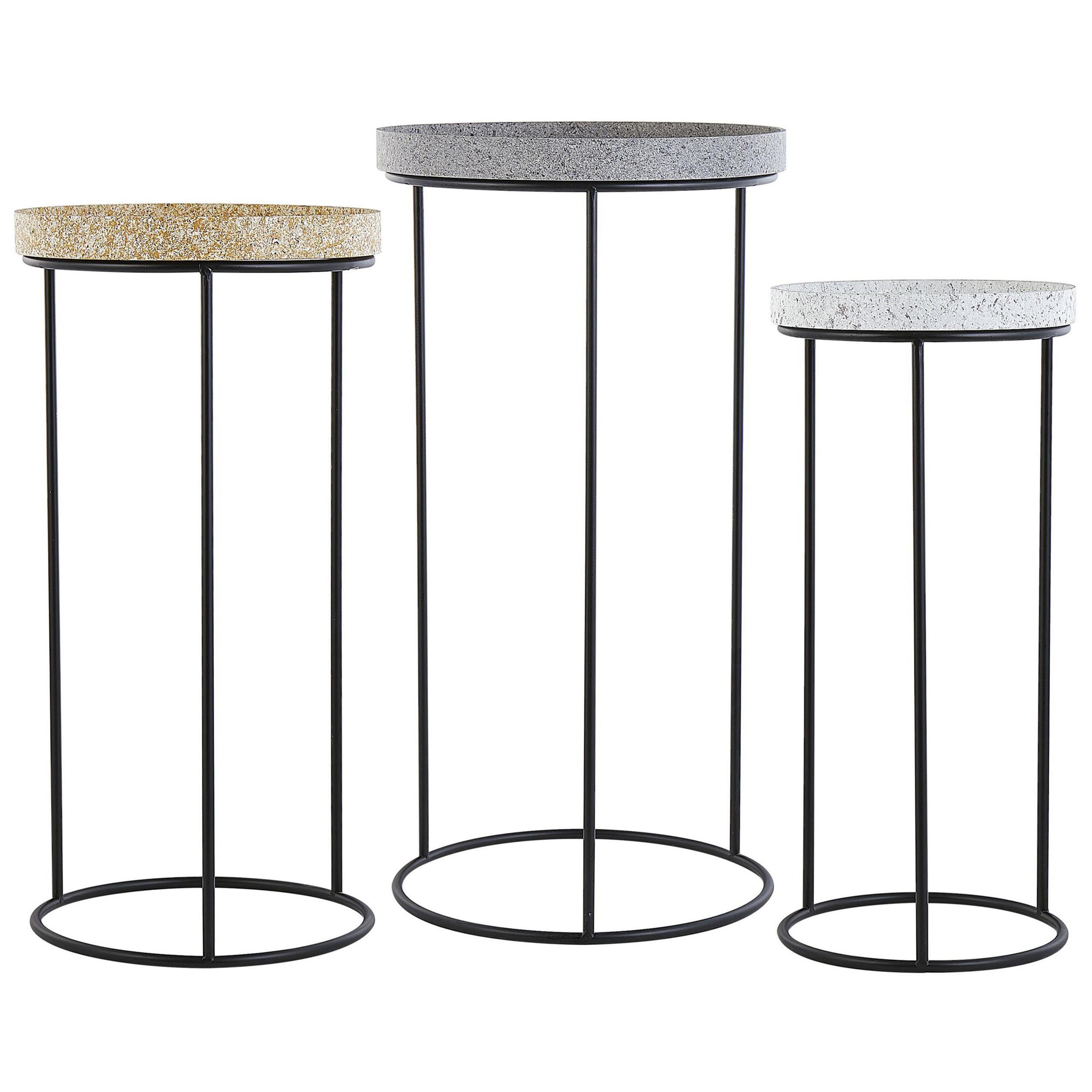 BEISTELLTISCH 3er Set Rund Schwarz, Grau, Weiß, Gelb Texon - Schwarz, Metall (36/36/42cm) - Beliani