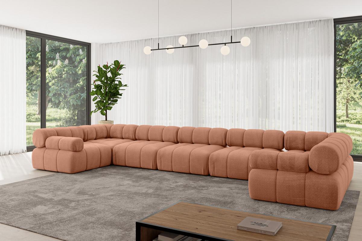 WOHNLANDSCHAFT modulares Sofa Birno-U3 - 475x190x70 cm Apricot Velours - Koralle, Holzwerkstoff/Textil (475/70/190cm) - ALTDECOR