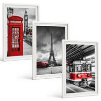 BILDER SET 3er Set - 40x60 cm Weißer Rahmen - Ikonen London Paris Verkehr - Weiß, Kunststoff (40/60cm) - TULUP