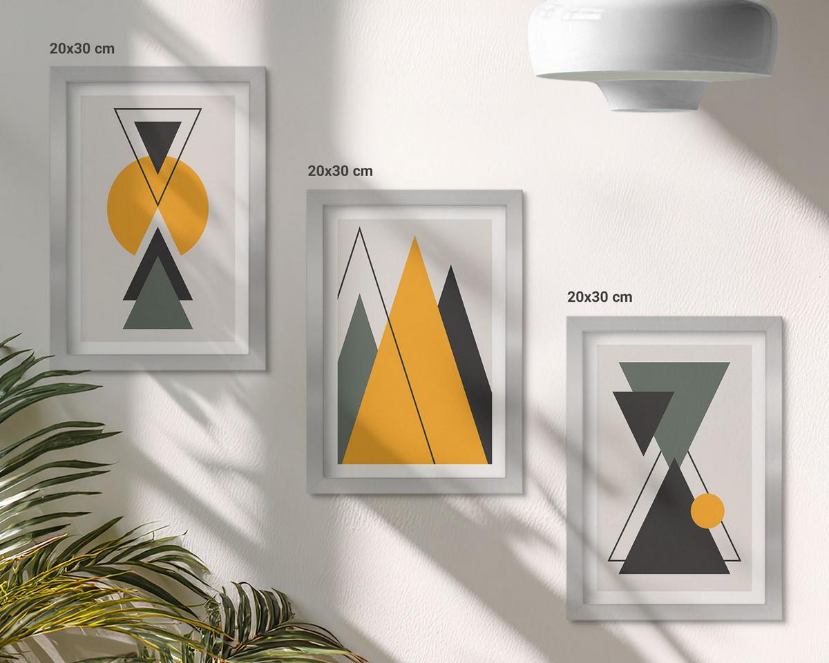 BILDER SET 3er Set - 20x30 cm Silberner Rahmen - Abstrakte geometrische Formen - Silberfarben, Kunststoff (20/30cm) - TULUP