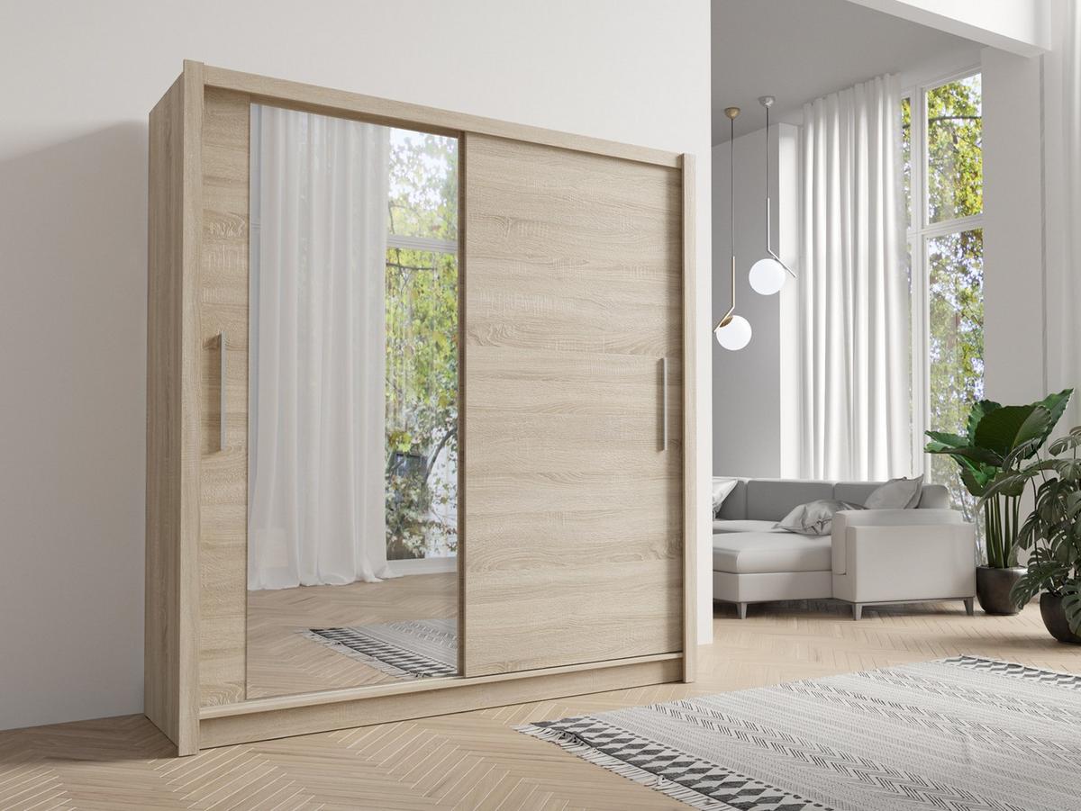 SCHWEBETÜRENSCHRANK FRISKA 154,4/214,4/62cm 2-türig mit Spiegel Sonoma Eiche - Sonoma Eiche, Holzwerkstoff (154.4/214.4/62cm) - MASSENO