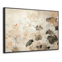 LEINWAND Bilder mit Rahmen - Blumen - Japandi - Wabi sabi - 90x60 - Sandfarben, Textil (90/60cm) - MuchoWow