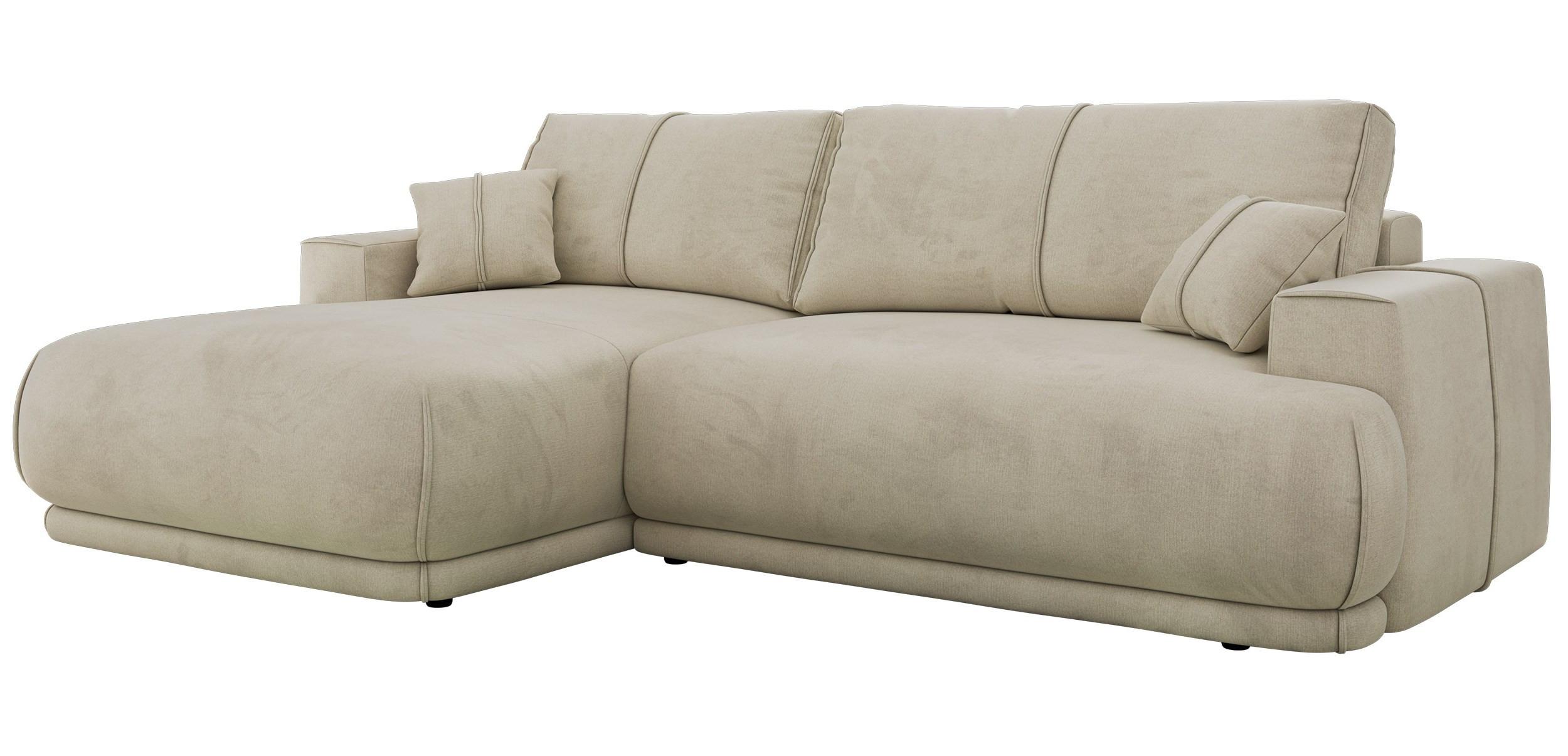 ECKSCHLAFSOFA RINA L Beige Velvet - links - Beige/Schwarz, Kunststoff/Textil (266/172cm) - MKS