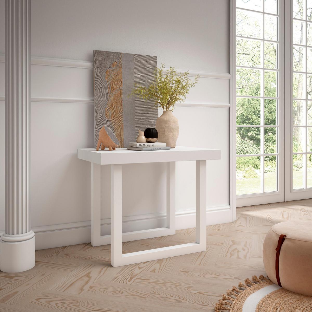 KONSOLENTISCH ausziehbar 58 bis 160cm, für 8 Gäste, weiß, 90/58/73cm - Weiß, Holzwerkstoff (90/160/73cm) - Skraut Home