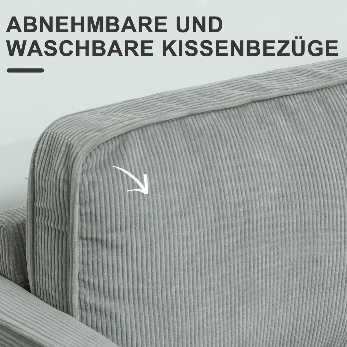 SOFA 2 Sitzer klein Couch mit Armlehne, Stauraum für Wohnzimmer, Hellgrau - Hellgrau/Naturfarben, Holz/Textil (63/79/117cm) - HOMCOM