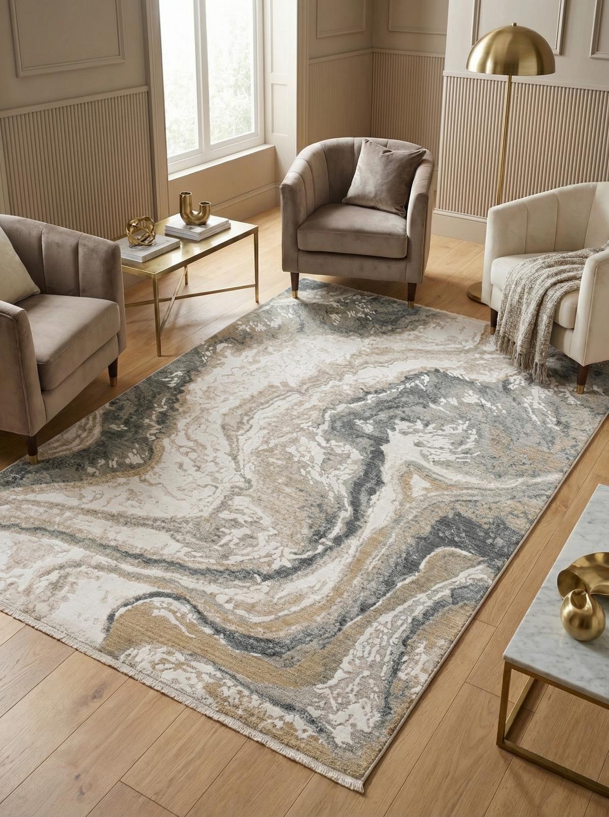 TEPPICH SIENA-Elsa, abstrakt, Grau-Beige, 200 x 300 cm - Grau, Textil (300/200cm) - KADIMA DESIGN