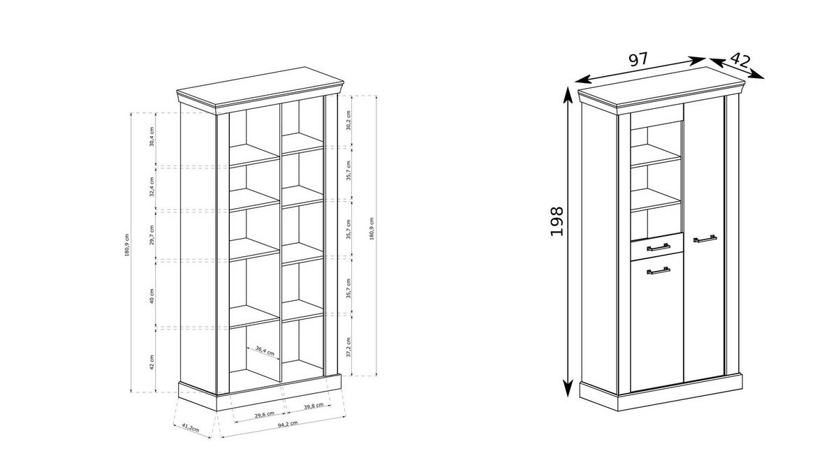 VITRINE DESIO 198 / 97 cm in Eichefarben - Eichefarben, Holzwerkstoff (97/198/42cm) - MASSENO