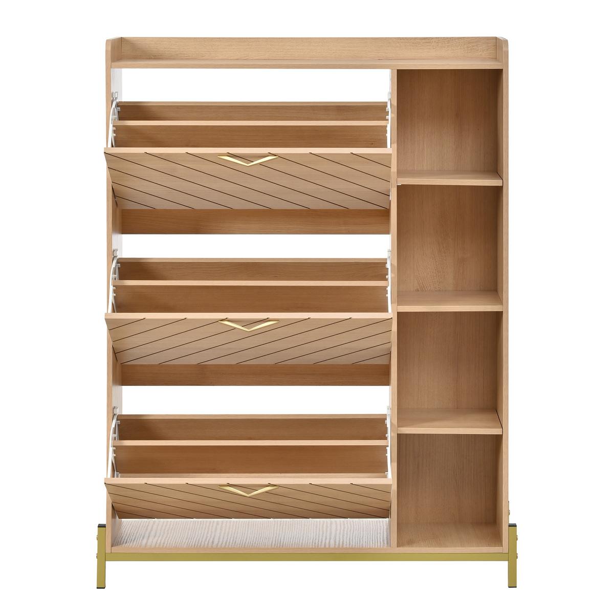 SCHUHSCHRANK eichen-optik mit 3 klappfächern & seitenregal - Naturfarben, Holzwerkstoff (90/119/24cm) - Urban Meuble