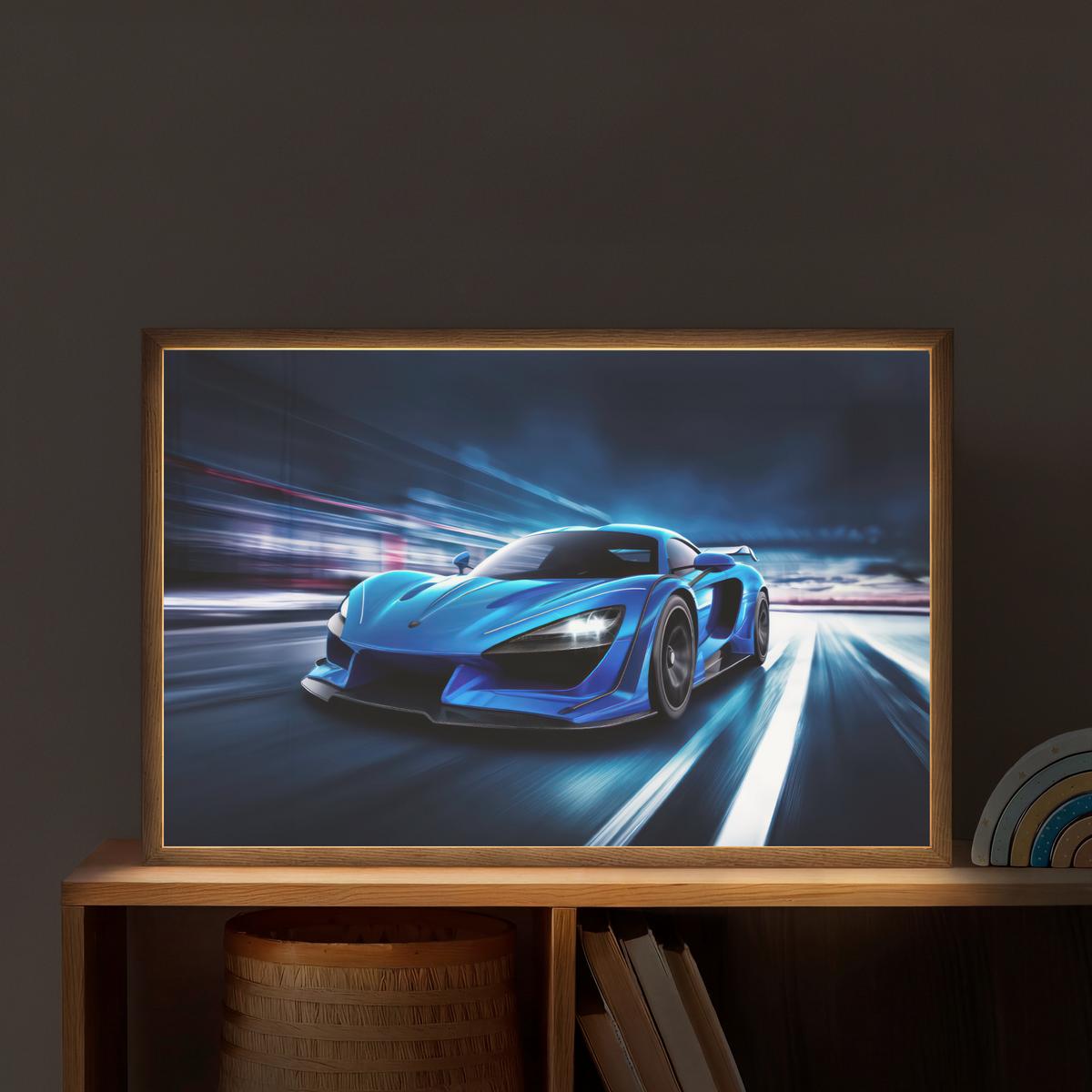 NACHTTISCHLAMPE MIT AKKU Auto - Blau - Jungen - Kind 60x40 cm - Blau, Holzwerkstoff (8/60/40cm) - OnlyWow