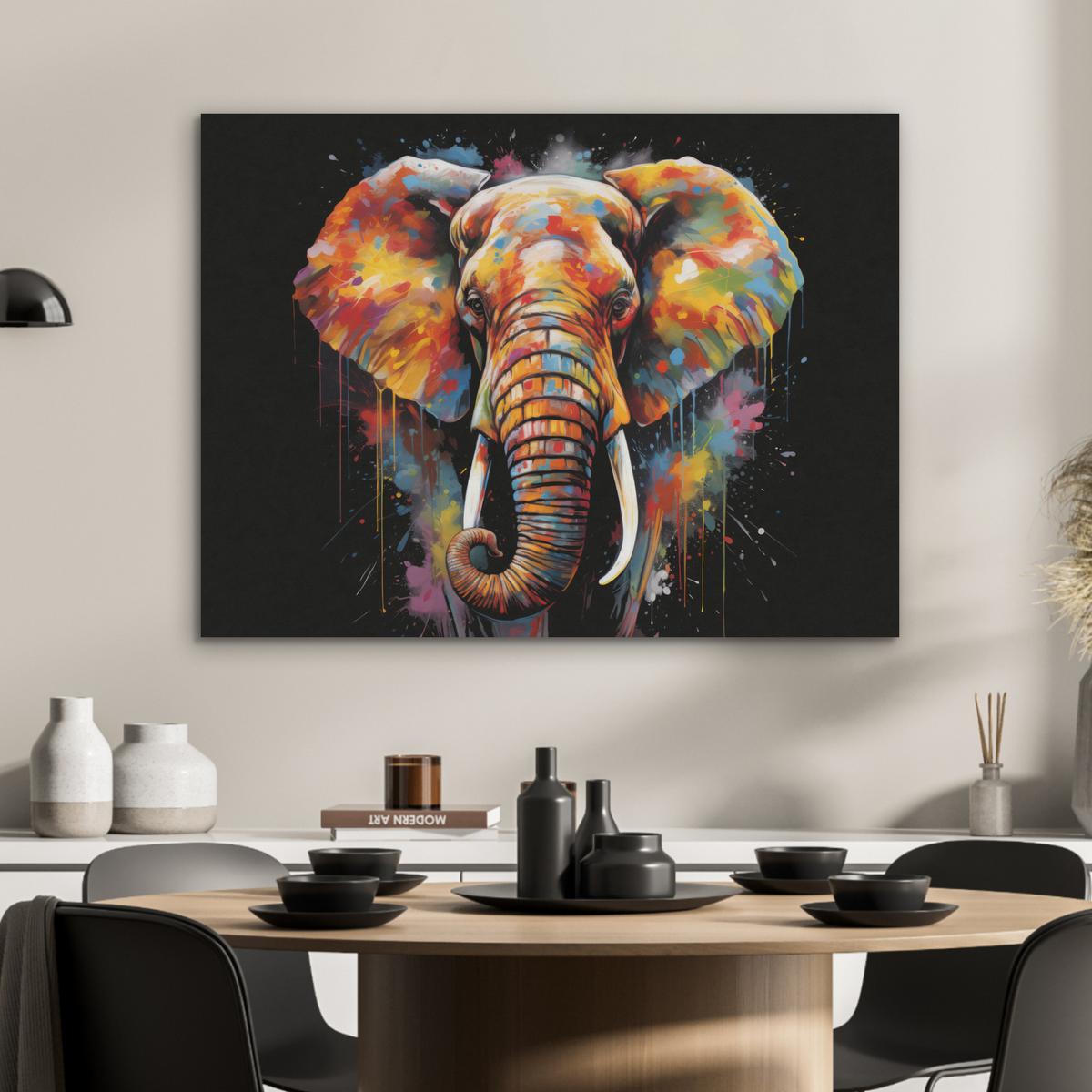 AKUSTIKBILD Elefant - Graffiti - Schwarz - Tiere - Farben Gemälde 80x60 cm - Schwarz, Kunststoff (80/60/0.9cm) - MuchoWow