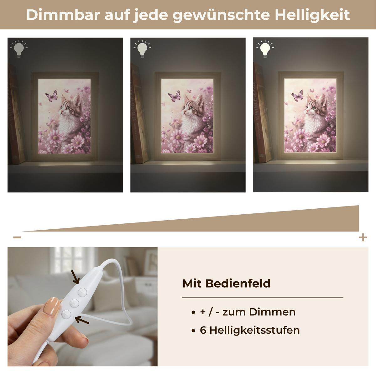 WANDLEUCHTE Kätzchen - Blumen - Schmetterlinge - Lila 15x20 cm - Altrosa, Holzwerkstoff (15/20/8cm) - OnlyWow
