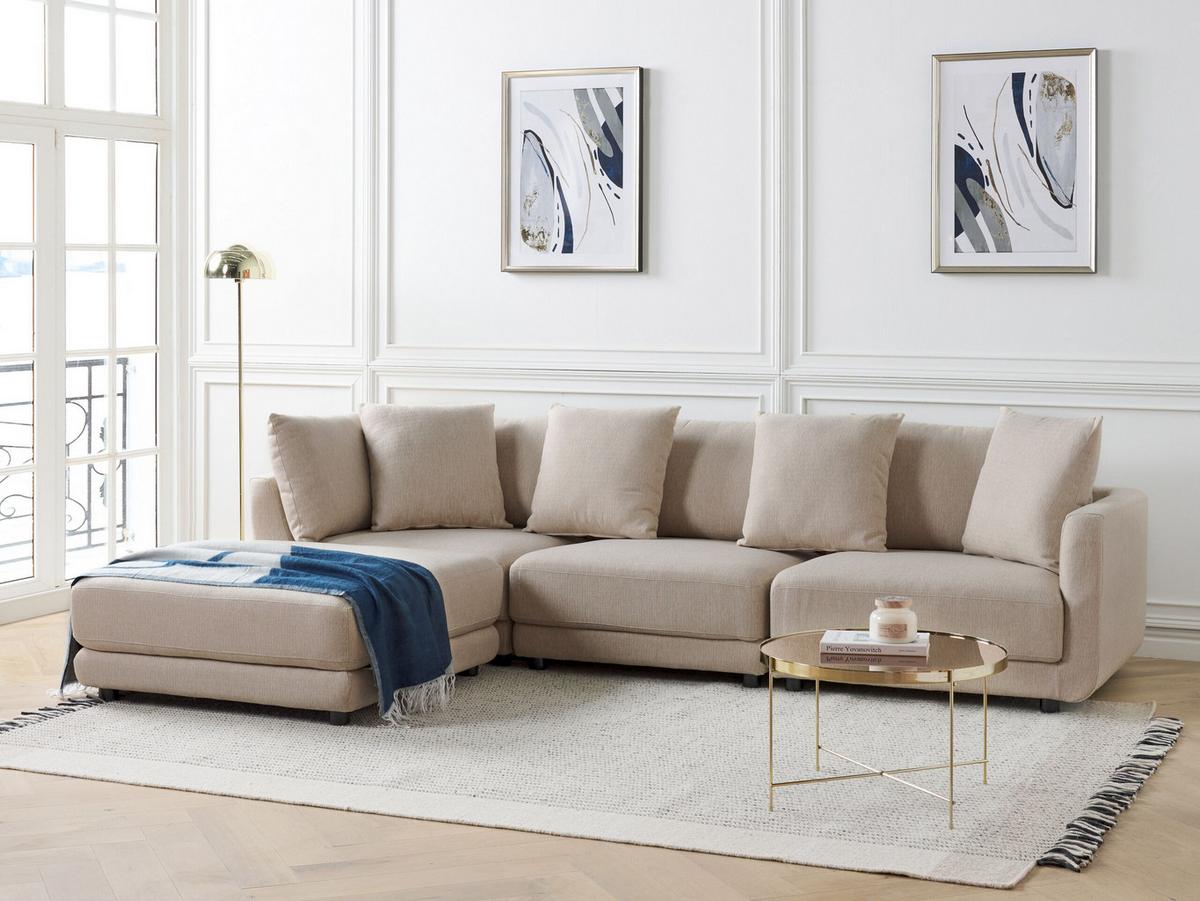 3-SITZER-SOFA beige mit Ottomane Sigtuna - Beige/Schwarz, Textil (300/86/102cm) - Beliani