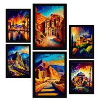POSTER Set Mit 6 Erde Im Ölgemälde Stil A3 & A4 Schwarzer Rahmen - Schwarz, Papier (29/3cm) - Nacnic