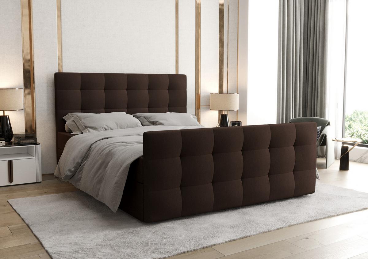 BOXBETT Orchido 140/200 cm in Braun – mit Bettkasten + TOPPER - Schwarz/Braun, Holz/Holzwerkstoff (140/200cm) - AX Living
