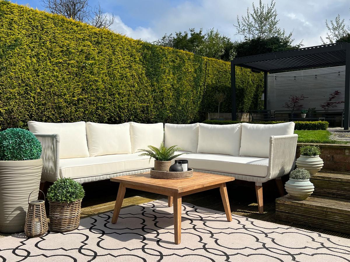 LOUNGE-SET 5-Sitzer Akazienholz Beige Alcamo - Beige, Holz - Beliani