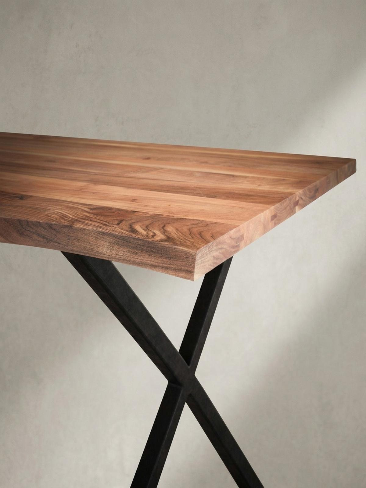 ESSTISCH Massivholz Metall X-Gestell Baumkante Industrial KRETA, Goldbraun-Schwarz 140x80x76 cm - Schwarz/Braun, Holz/Metall (80/140/76cm) - KADIMA DESIGN