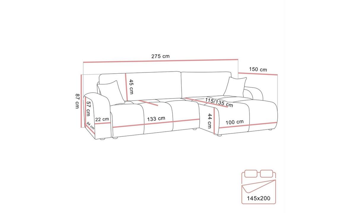 ECKSOFA MALIBU XL 275/150/87 cm Coral 65 - Ecru, Textil (275/150cm) - Lookway