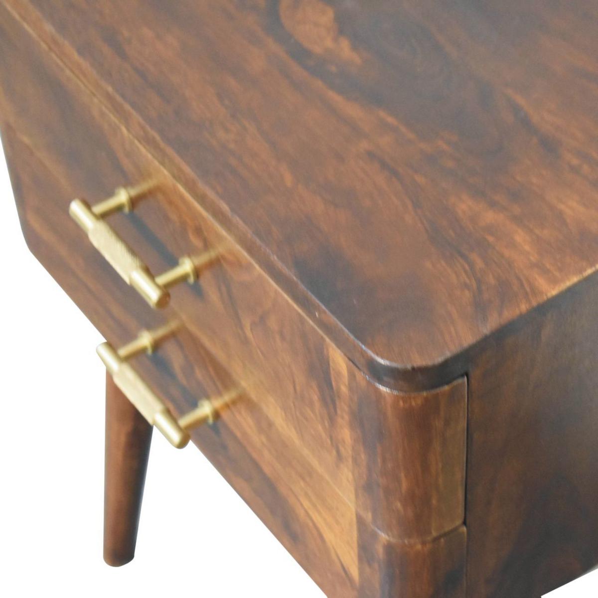NACHTTISCH T-Bar, 2 Schubladen, Nordischer Stil, braun - Messingfarben/Braun, Mangoholz/Holz (45/58/35cm) - Artisan Furniture