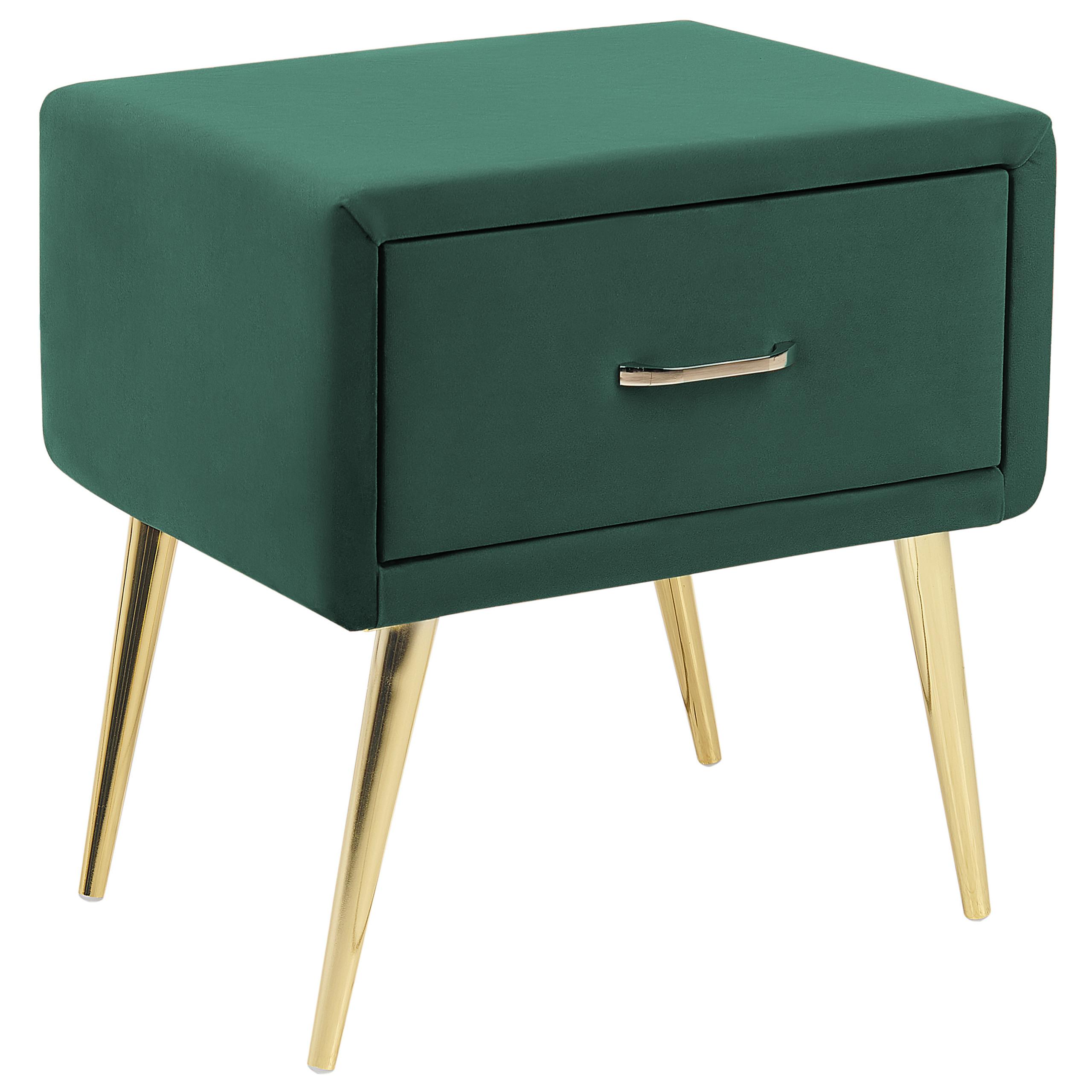 NACHTTISCH Samtstoff smaragdgrün/gold 1 Schublade 38/46/49 cm Flayat - Goldfarben/Grün, Textil (46/49/38cm) - Beliani