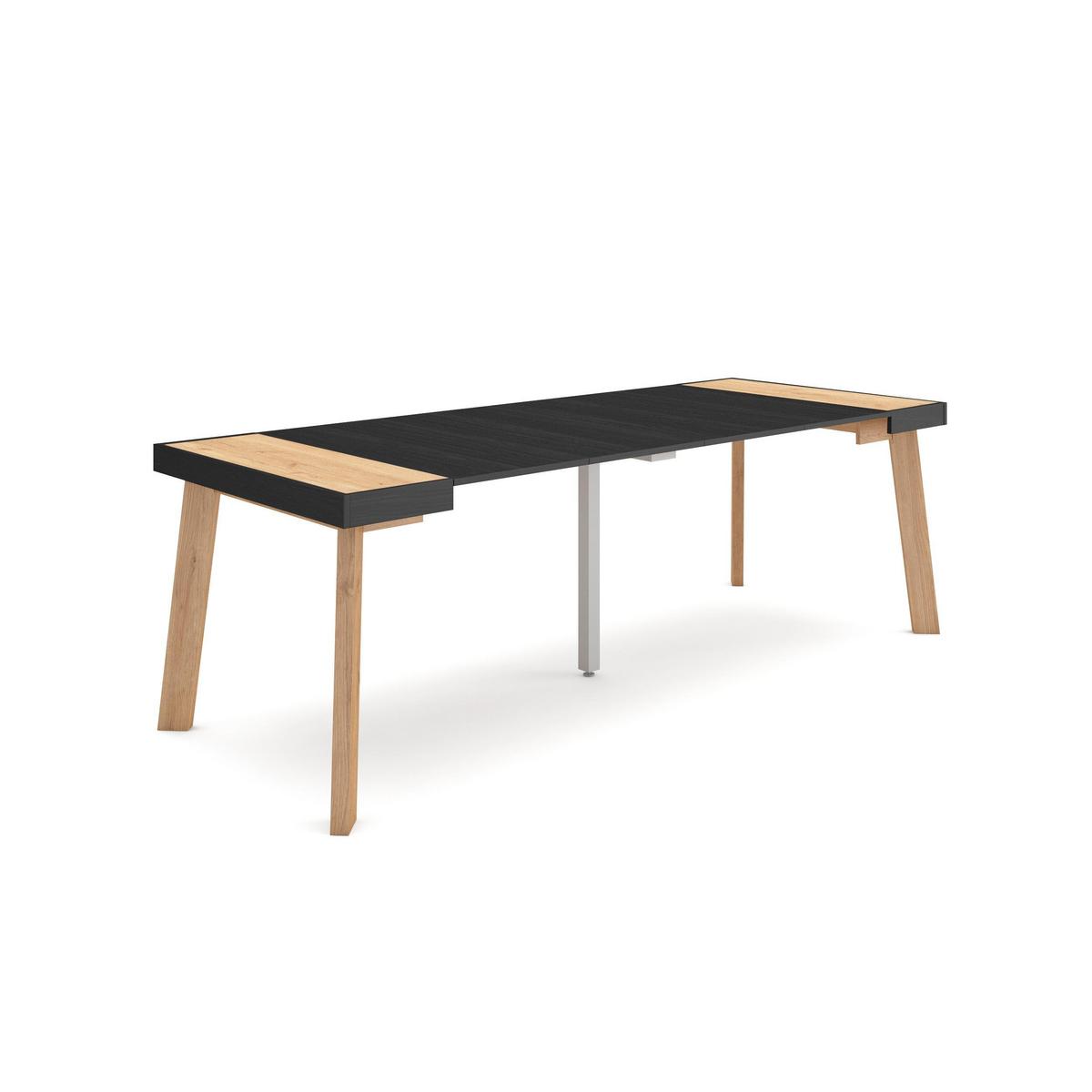 KONSOLENTISCH ausziehbar 58 bis 222cm, für 10 Gäste, eiche, schwarz, 90/58/73cm - Eichefarben/Schwarz, Holzwerkstoff (90/222/73cm) - Skraut Home