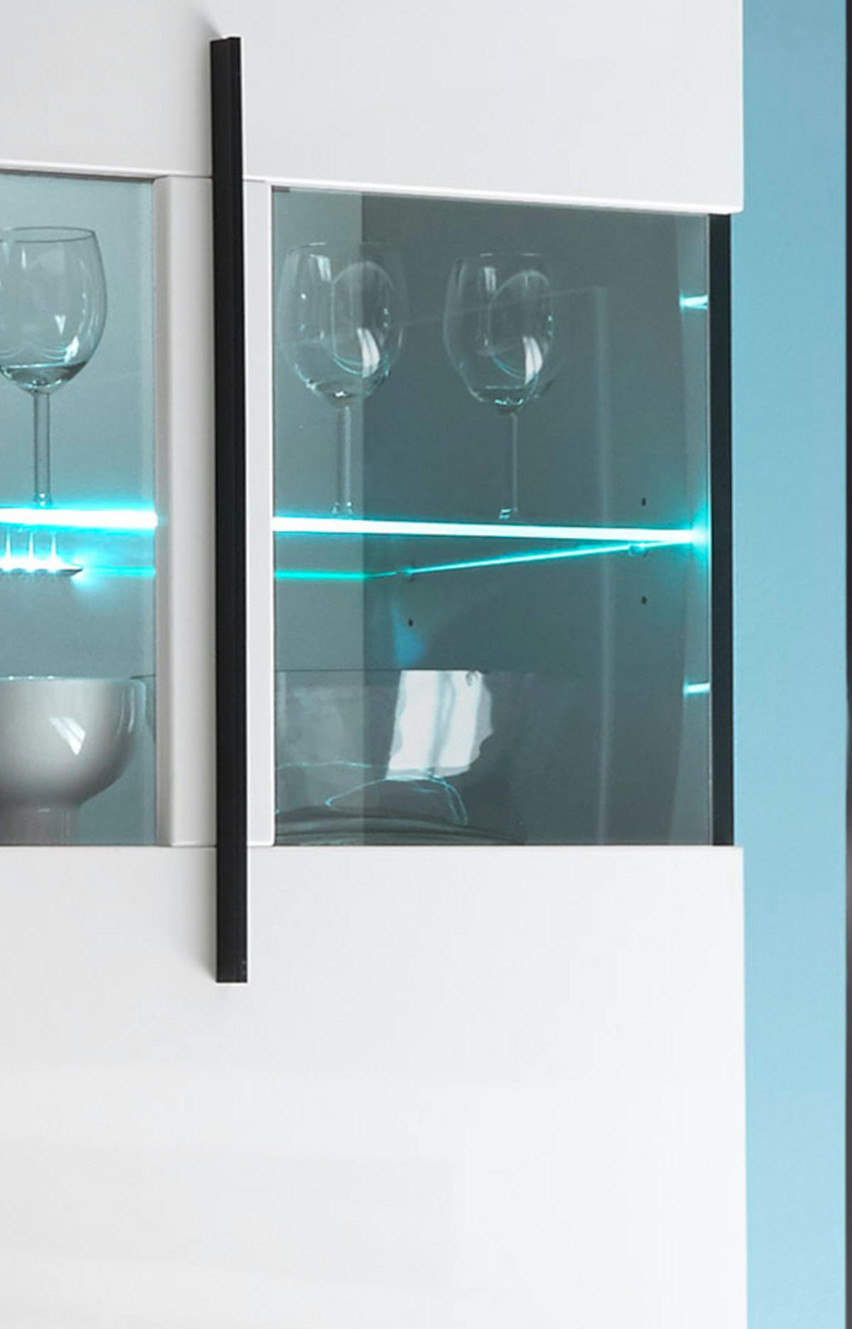 VITRINE weiß Hochglanz 60 x 200 cm, Vitrinenschrank mit 5 Fächern - Weiß Hochglanz/Schwarz, Glas/Holzwerkstoff (60/200/37cm) - Furn.Design