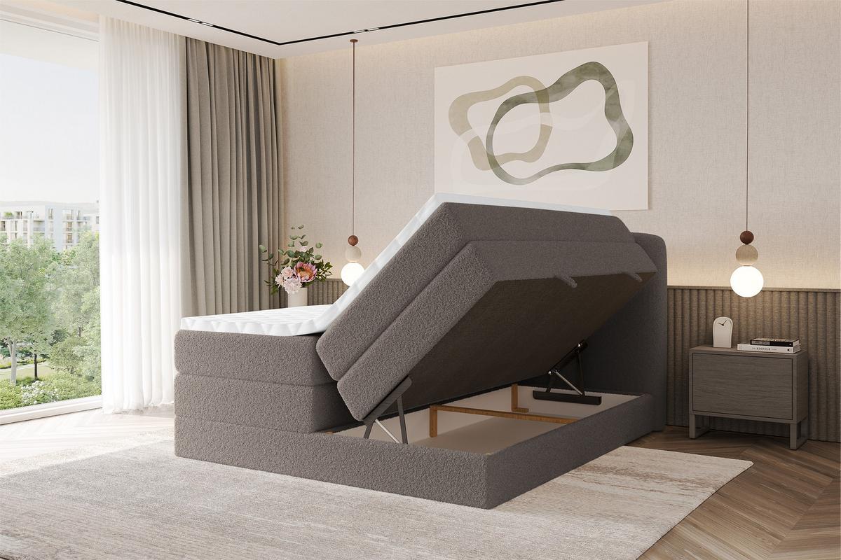 BOXSPRINGBETT mit Matratze H3/H4 - NINA KING - 200x200 cm Braun - Braun, Holzwerkstoff (200/200cm) - ALTDECOR