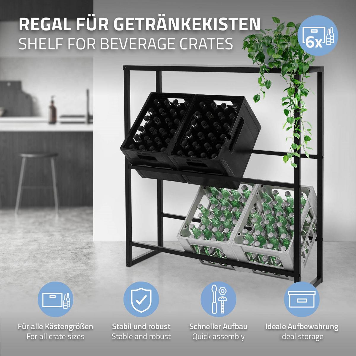 GETRÄNKEKISTENREGAL für 6-8 Kisten mit Ablage 100x32x108,5 cm aus Stahl - Anthrazit, Metall (32/108.5/100cm) - ML-DESIGN
