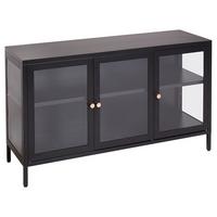 SIDEBOARD mit Glastüren Metall 115 cm Schwarz Newport - Schwarz, Metall (115/65/35cm) - Beliani