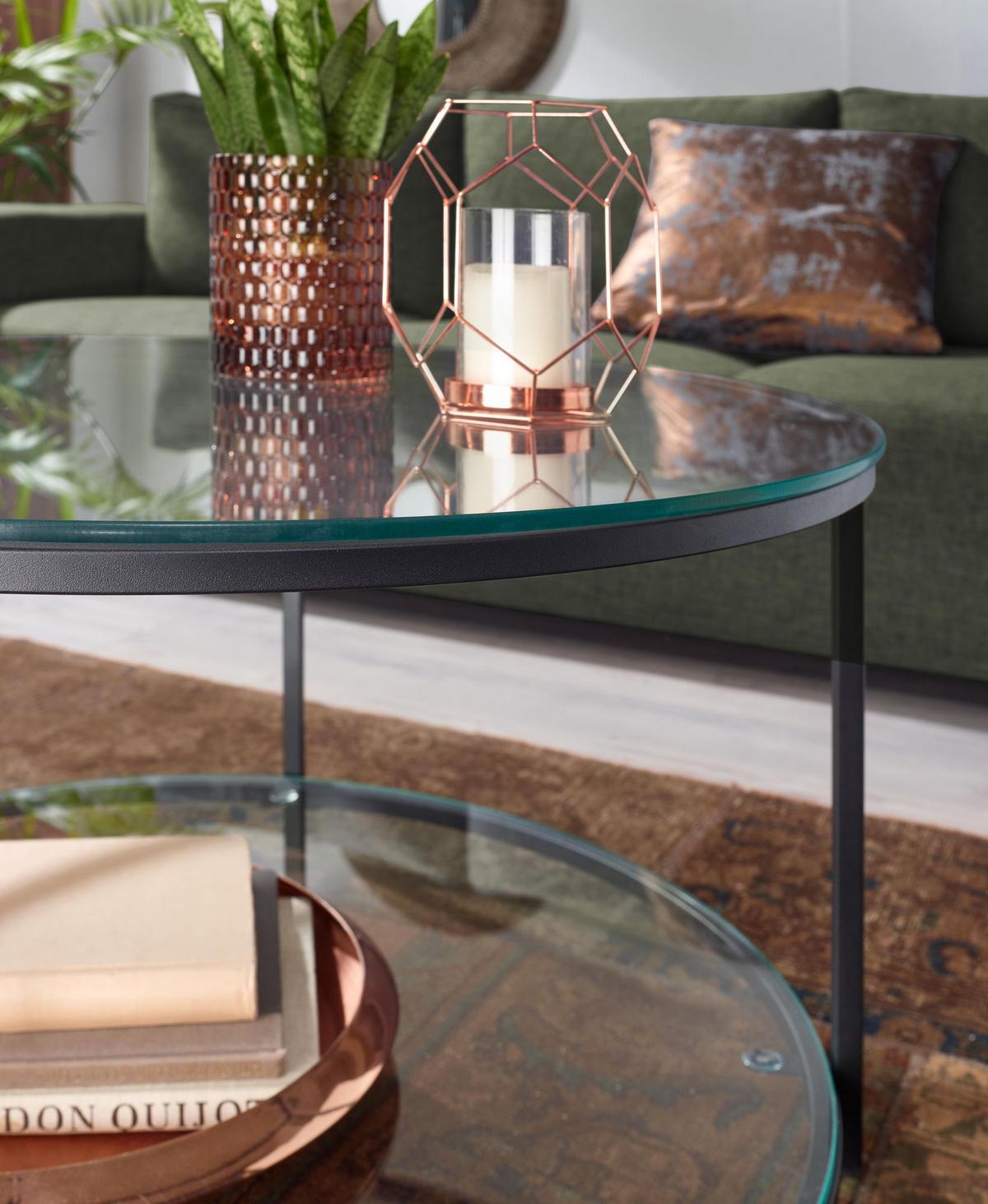 COUCHTISCH Glas-Metall Mix mit zwei Ablagen in Marmoroptik, Transparent 80x80x45 cm - Transparent/Schwarz, Metall (80/80/45cm) - KADIMA DESIGN