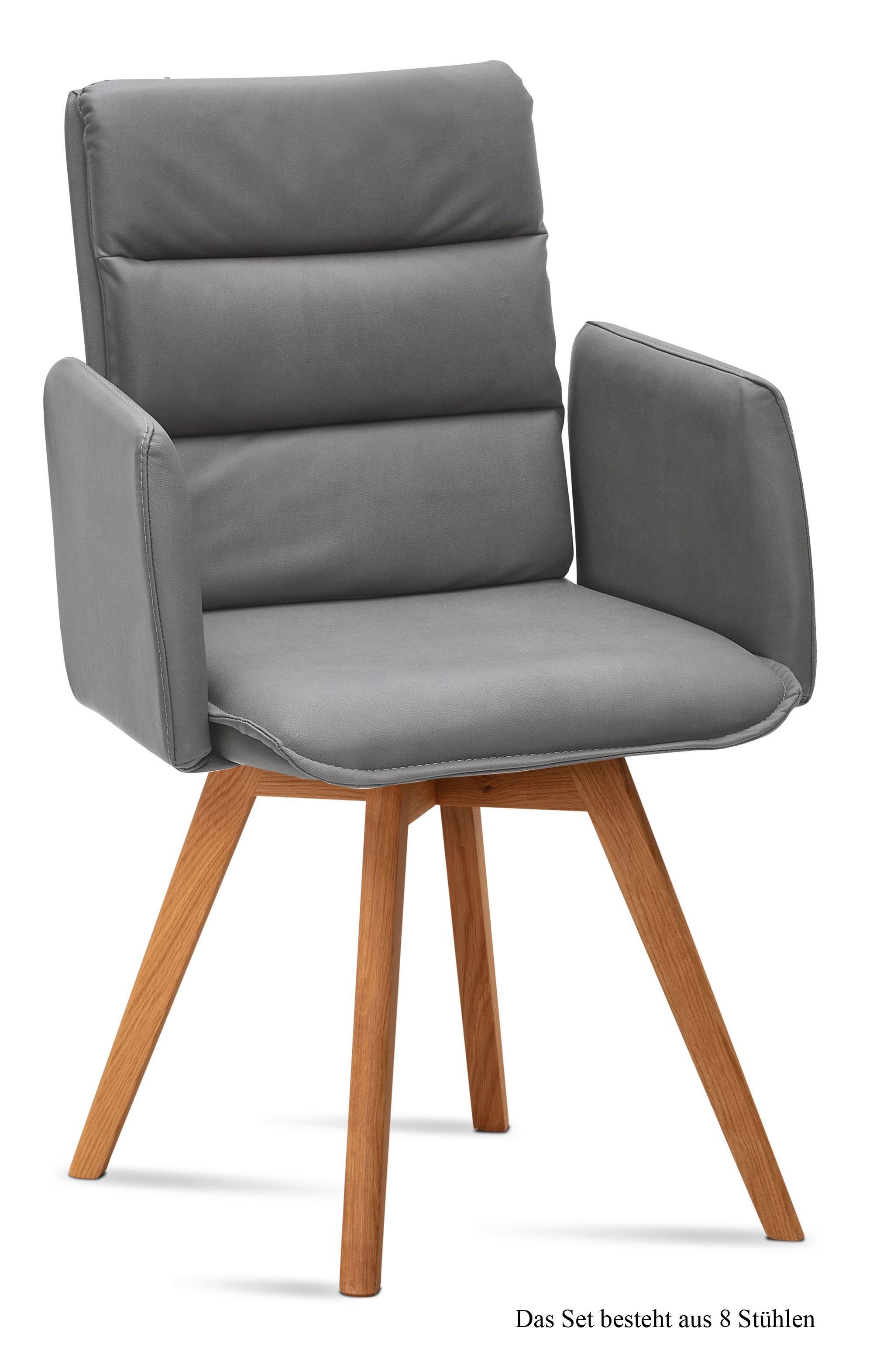 ARMLEHNSTUHL (8er-Set) Dodie 52x92x60 Eiche geölt/Grau - Eichefarben/Grau, Kunststoff (60/92/52cm) - 58aufmkessel