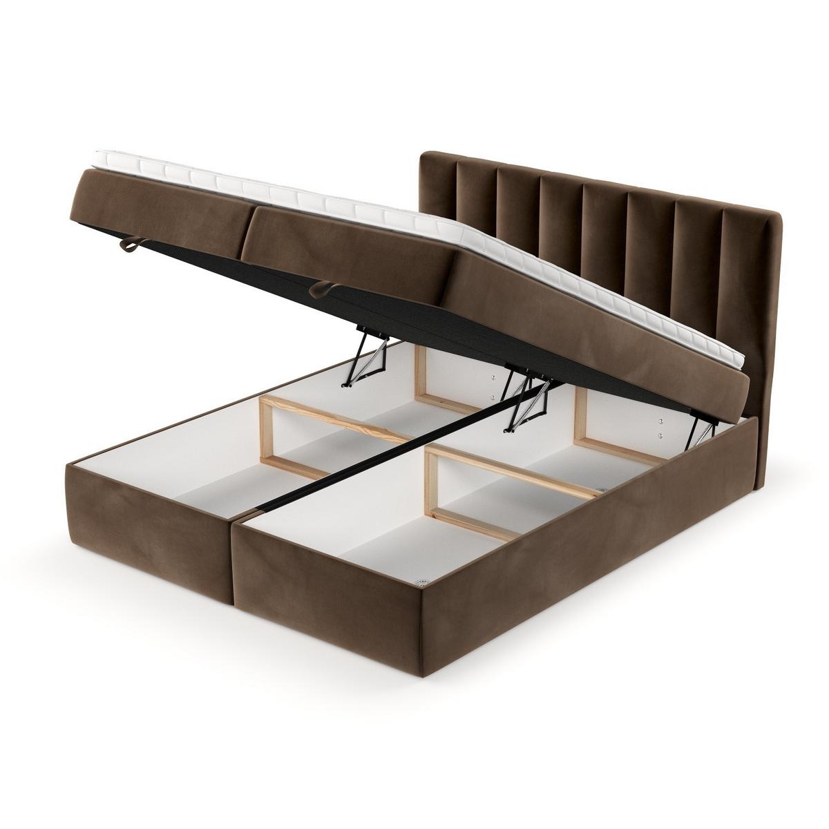 BOXBETT Lusso 160/200 cm Braun im Kronos Stoff - Schwarz/Braun, Holz/Holzwerkstoff (160/200cm) - AltaBeds