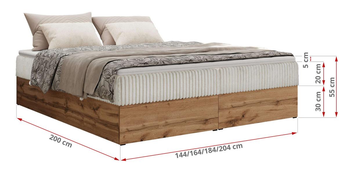 BOXBETT WOOD ZERO 160/200 - Beige Cord - H3 - Topper Visco - Beige, Textil (160/200cm) - MKS