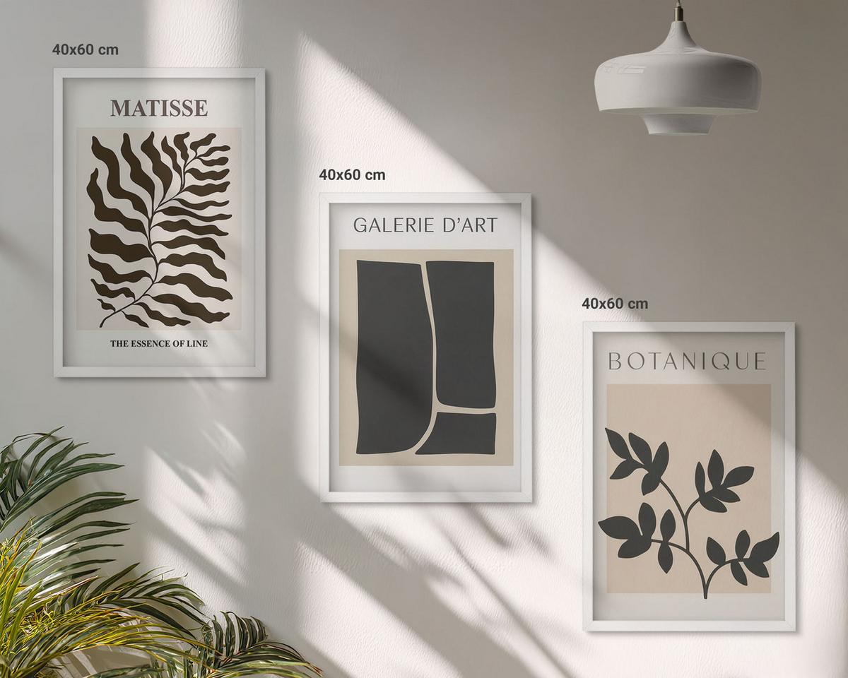 BILDER SET 3er Set - 40x60 cm Weißer Rahmen - Minimalistische Pflanzenposter - Weiß, Kunststoff (40/60cm) - TULUP