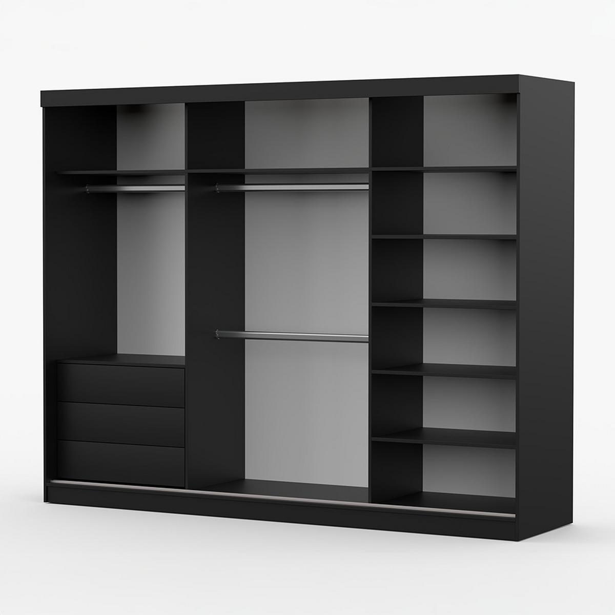 KLEIDERSCHRANK Milan 250 cm, 250/215/64, 3-türig, schwarz - Schwarz, Holzwerkstoff (250/215/64cm) - imoebel24