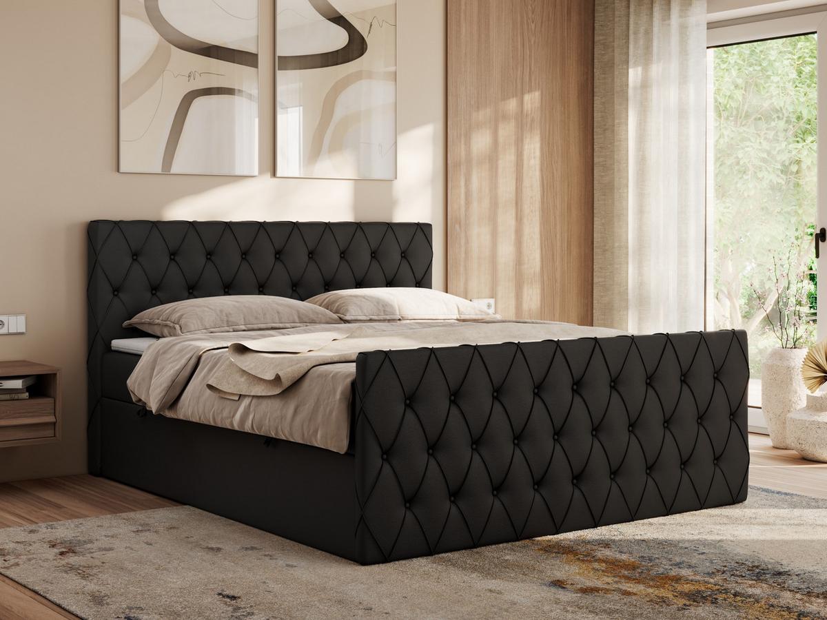 BOXBETT MIREN DUO 140/200 - Schwarz Kunstleder - H3 - Schwarz, Holz/Textil (140/200cm) - MKS