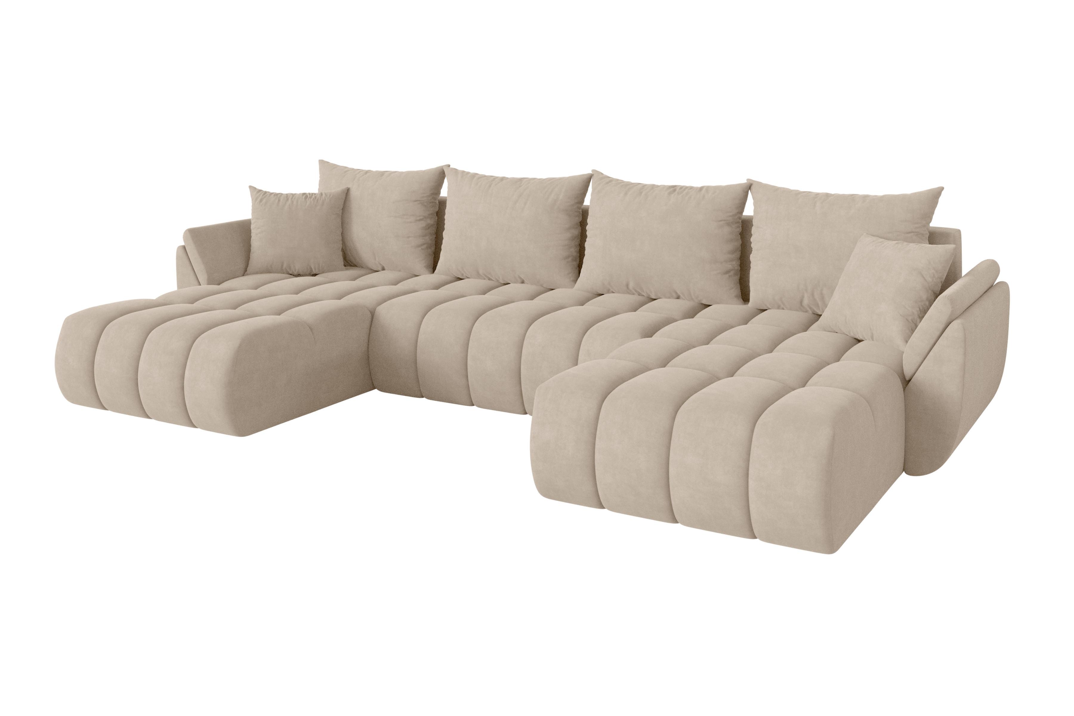 WOHNLANDSCHAFT mit Schlaffunktion und Bettkasten TOKO-U-v1 378x194x86 Beige Velours - Schwarz/Sahara, Holzwerkstoff/Kunststoff (378/86/194cm) - ALTDECOR