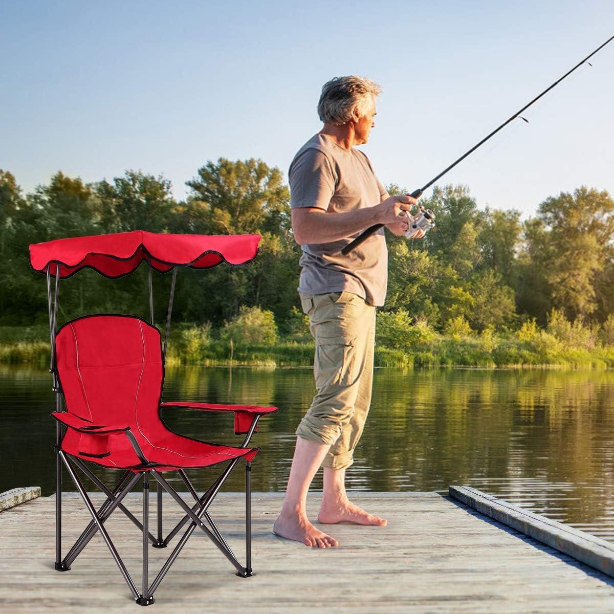 CAMPINGSTUHL mit Sonnendach Rot - Rot, Metall (97/130/68cm) - COSTWAY