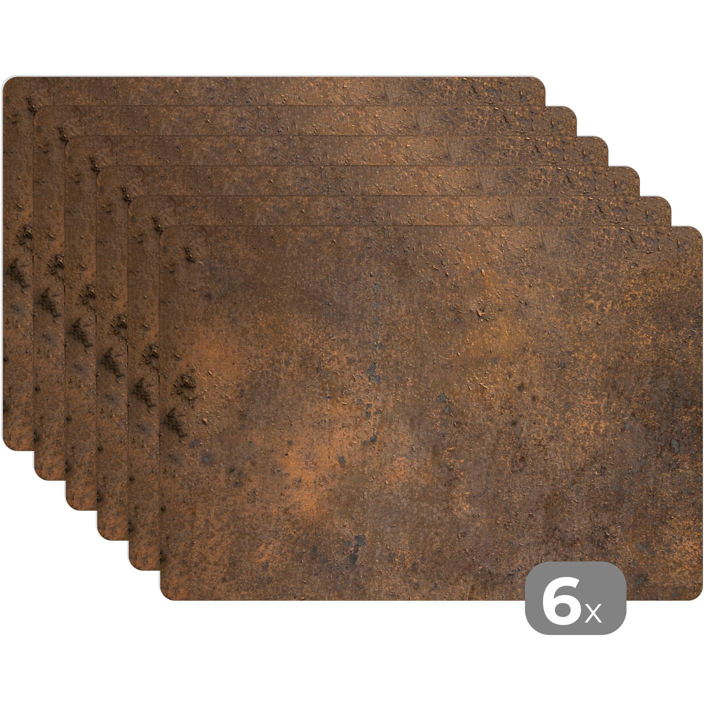 PLATZSETS 6er-Set Rostdruck - Eisen - Braun Tisch Untersetzer-Set 45x30 cm - Rostfarben, Kunststoff (0.3/45/30cm) - MuchoWow