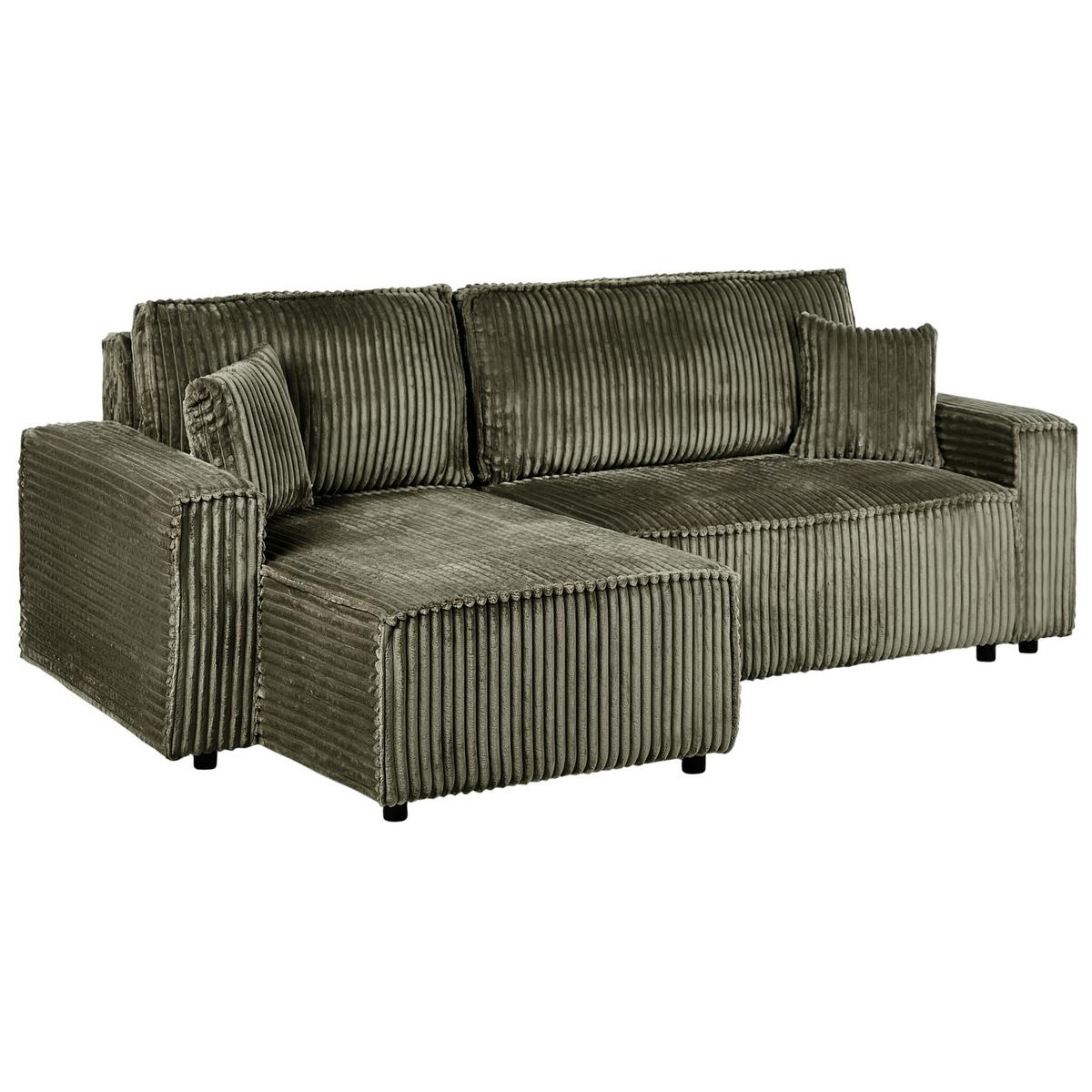 ECKSCHLAFSOFA 3-Sitzer Cord Grün mit Stauraum rechtsseitig Abacka - Grün, Textil (247/147cm) - Beliani