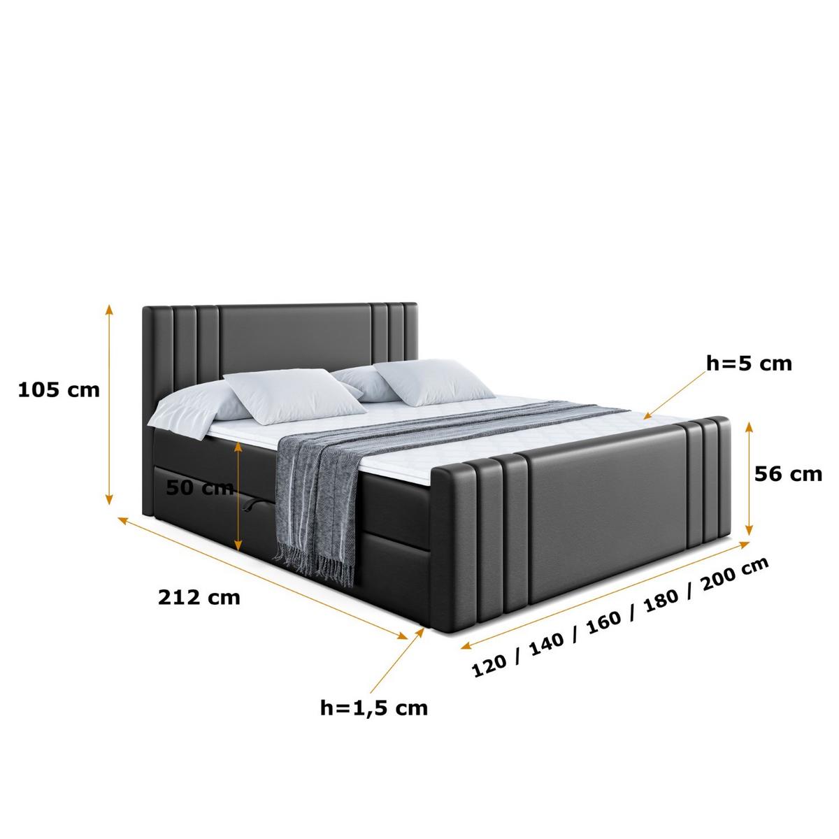 BOXBETT CELESTIA-Z - 140x200 cm - H3 - Schwarz Hochglanz - Schwarz Hochglanz, Holzwerkstoff (140/200cm) - ALTDECOR