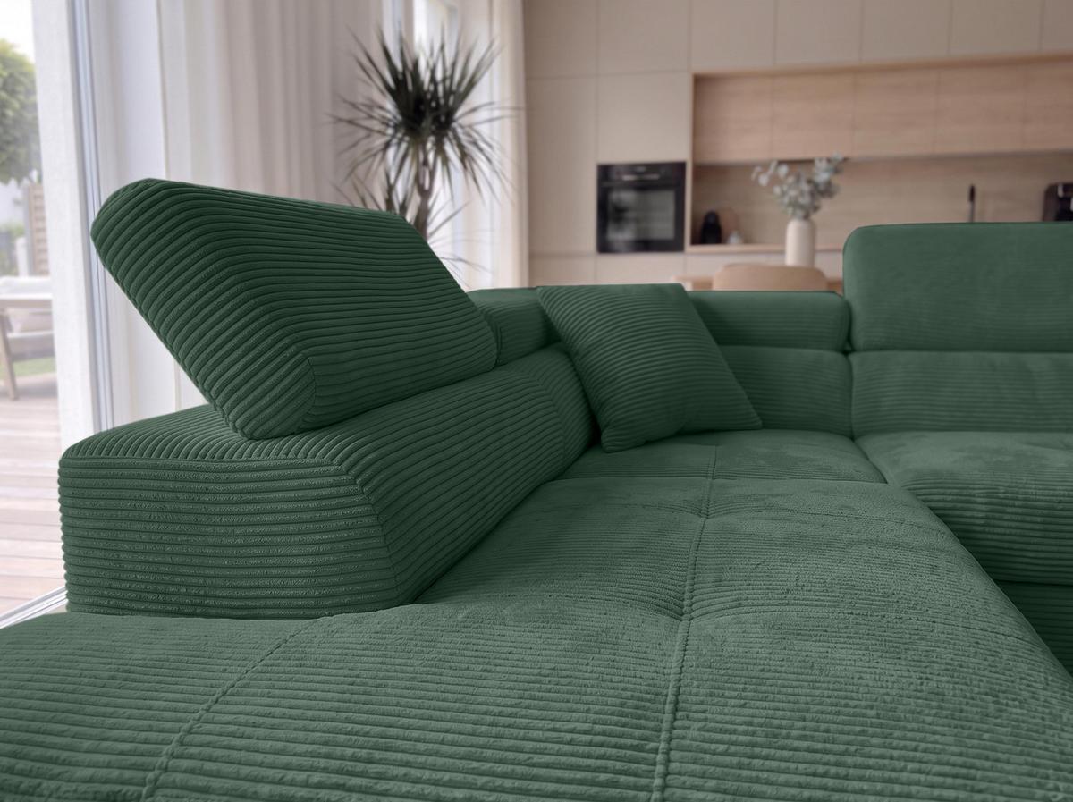 ECKSOFA L Form Konak Flaschengrün 276/201/90 cm Links mit Schlaffunktion - Dunkelgrün/Silberfarben, Textil/Metall (203/276cm) - AX Living
