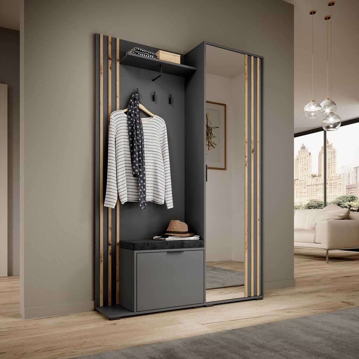GARDEROBENSCHRANK NELIANA 131/192/40 cm Modern Garderobe-Set Graphitfarben - Graphitfarben, Holzwerkstoff (131/192/40cm) - MASSENO