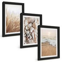 BILDER SET 3er Set - 20x30 cm Schwarzer Rahmen - Strandmotive, Muscheln, Wellen - Schwarz, Kunststoff (20/30cm) - TULUP