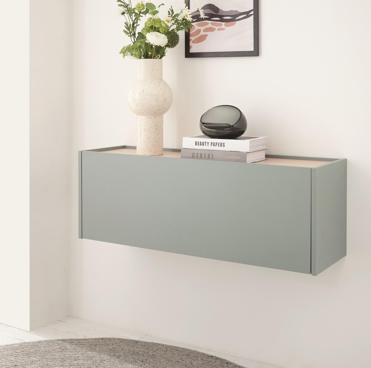 HÄNGESCHUHSCHRANK in Salbei Grün mit Eiche, Flurkommode Hängeschrank, 100 cm - Salbeigrün/Eichefarben, Holz/Holzwerkstoff (100/35/30cm) - Furn.Design