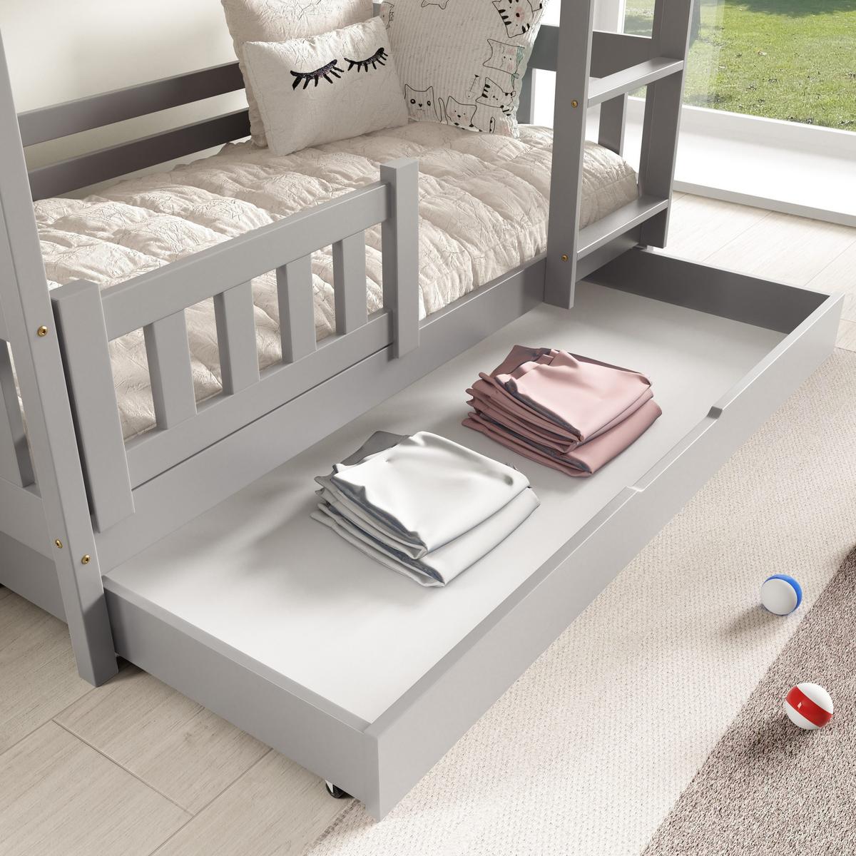 ETAGENBETT LUCIA mit Bettkasten 80x190 cm Hellgrau - Hellgrau, Holz (80/190cm) - MASSENO