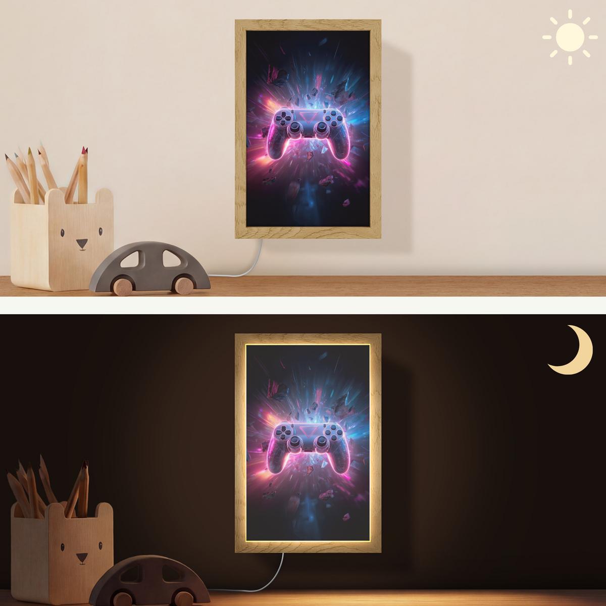 WANDLEUCHTE Controller - Neon - Explosion - Abstrakt 20x30 cm - Violett, Holzwerkstoff (20/30/8cm) - OnlyWow
