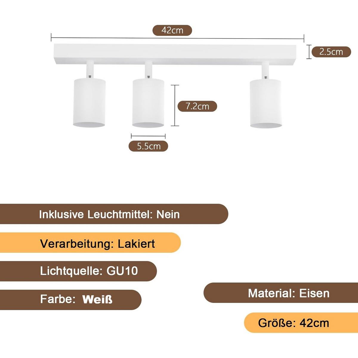 DECKENSTRAHLER Glanz 3-flammig 42/6/10 cm - Weiß, Metall (42/6/10cm) - Nettlife