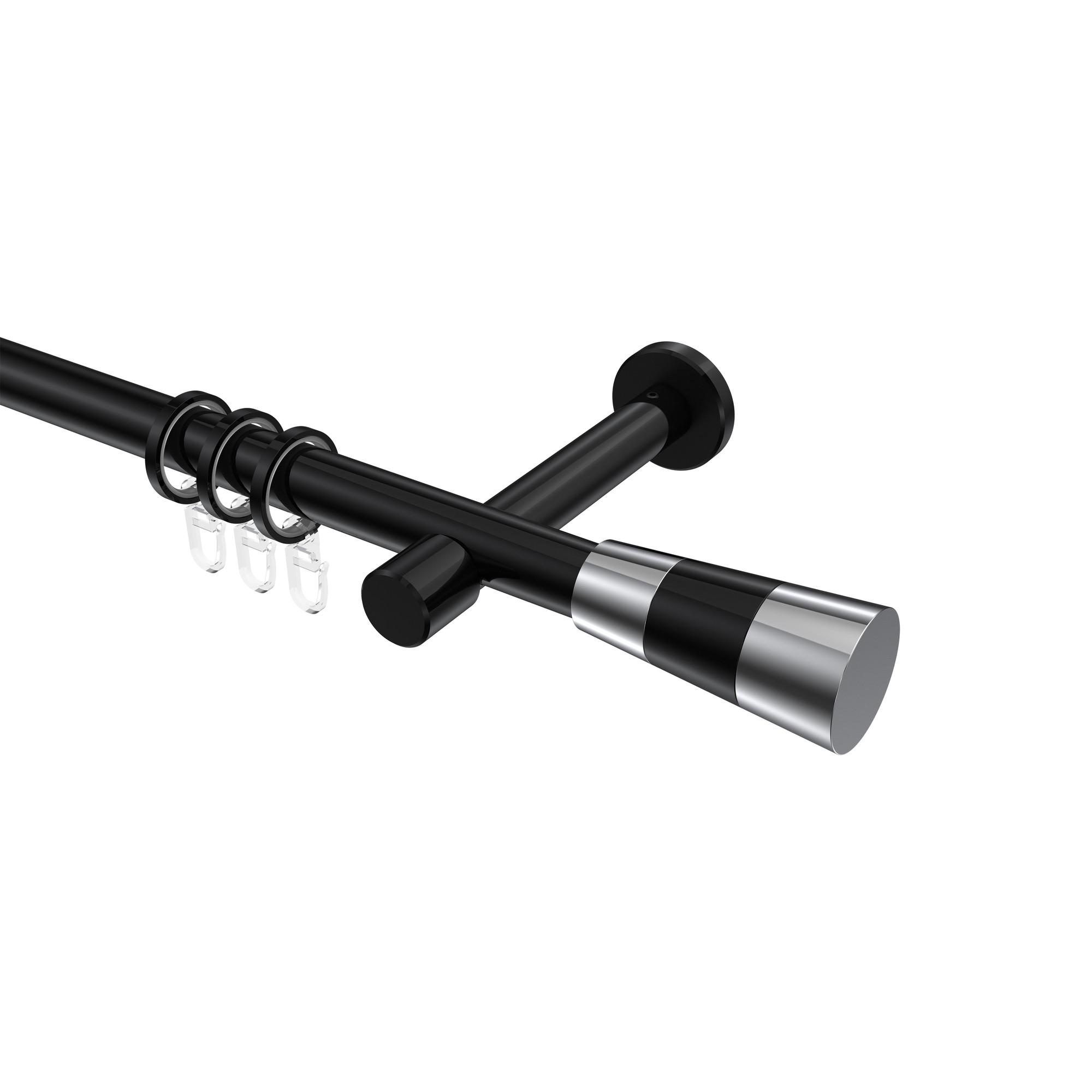 GARDINENSTANGE Prestige Tanara 200 cm, 1-läufig, 20 mm Ø Schwarz - Chromfarben/Schwarz, Metall (200cm) - INTERDECO